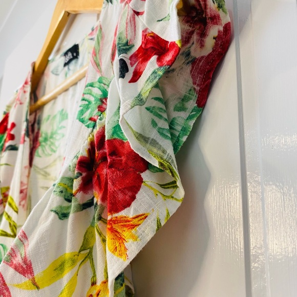 NWOT White Floral Tie Up Bolero Ruffle Cap Sleeves 10 - Picture 11 of 15